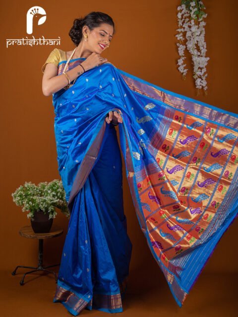 Tissue Pallu and Yeola Blue Handloom Pure Silk Paithani Saree