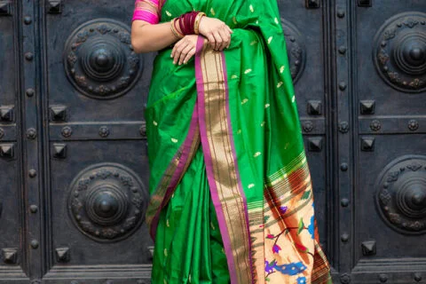 Green Yeola Paithani Saree with Fancy Pallu