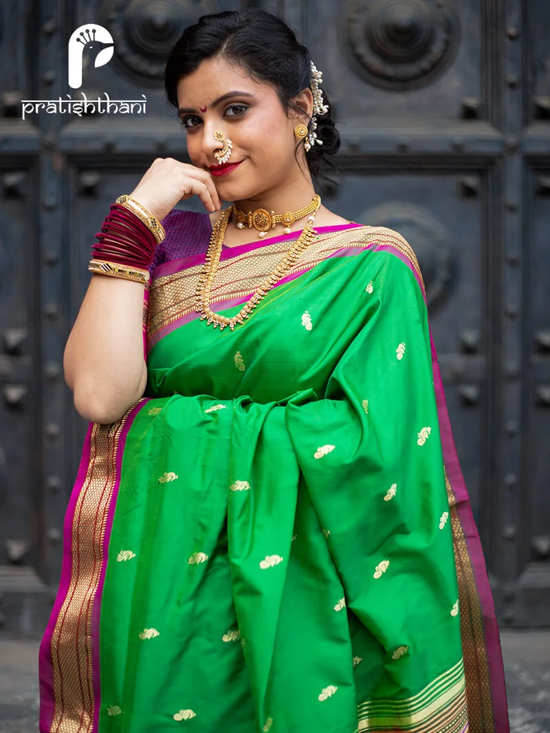 Traditional Woven Yeola Green Paithani Saree