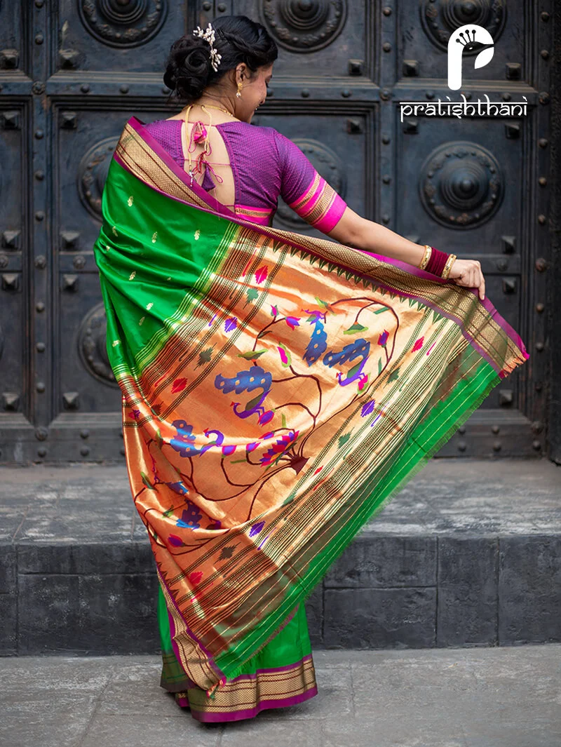 Stylish Yeola Green Woven Fancy Pallu Pure Silk Saree