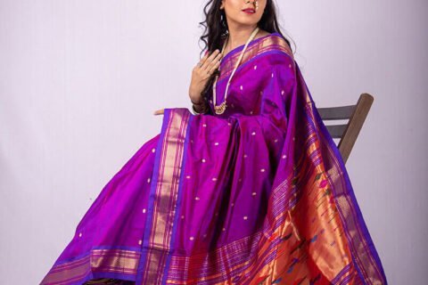 Magenta Yeola Paithani Saree with intricate designs