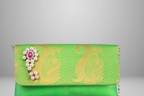 Trendy Green Yeola Handmade Nath Paithani Purse