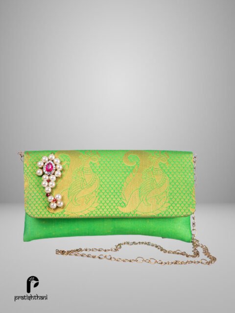 Lime Green Handmade Sling Bag with Flap Closure 1