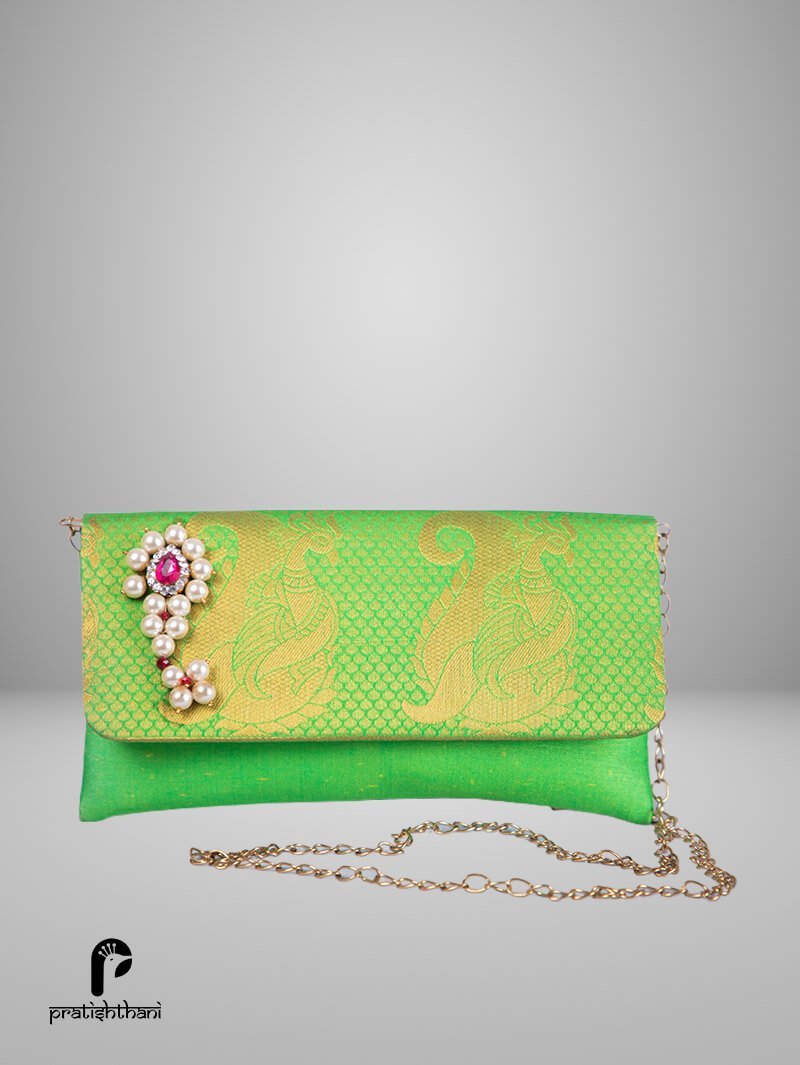 Hand Pouch Party Ladies Green Leather Clutch Purse, Rectangle at Rs 499 in  New Delhi