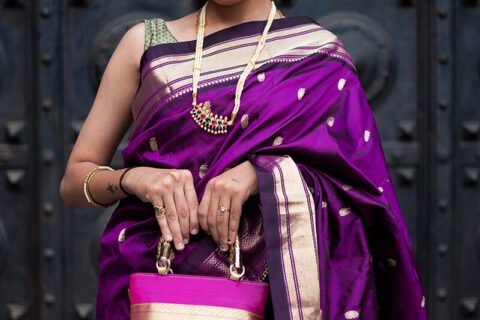 Purple Yeola Paithani Handbag Purse for Women