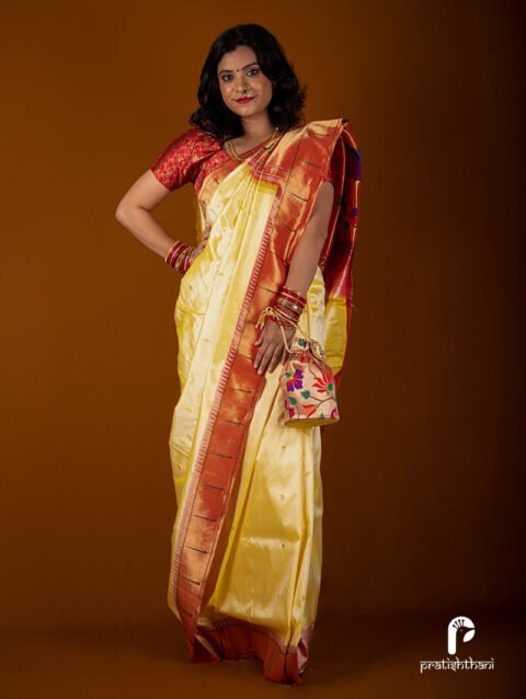 Yellow Single Muniya Border Paithani Saree with Parrot Pallu