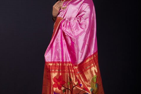 Light Pink Yeola Handloom Single Muniya Silk Paithani Saree
