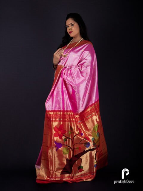 Pink Yeola Handloom Single Muniya Silk Paithani Saree