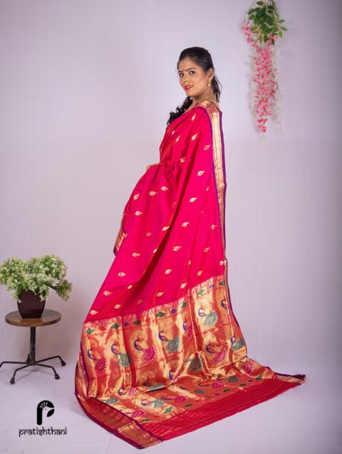 Yeola Meena Butti Pink Handloom Saree with Jacquard Weaving