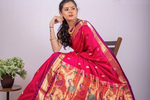 Yeola Pink Handloom Meena Butti Paithani Saree