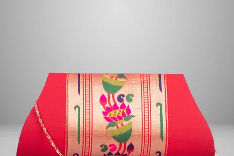 Yeola Handmade Red Paithani Clutch Purse for Women