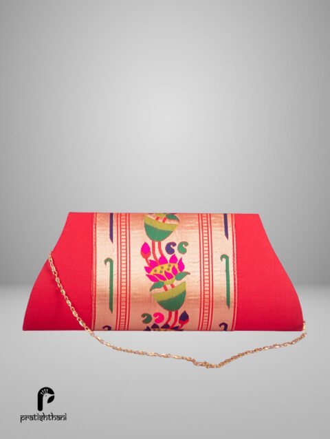 Yeola Handmade Red Paithani Clutch Purse for Women