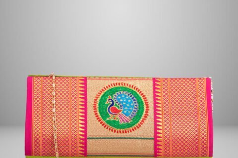 Vibrant Pink and Lime Green Sling Yeola Paithani Clutch Purse for Women