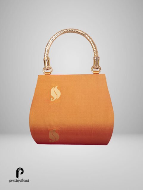 Women's Yeola Orange Paithani Purse with Intricate Peacock Texture