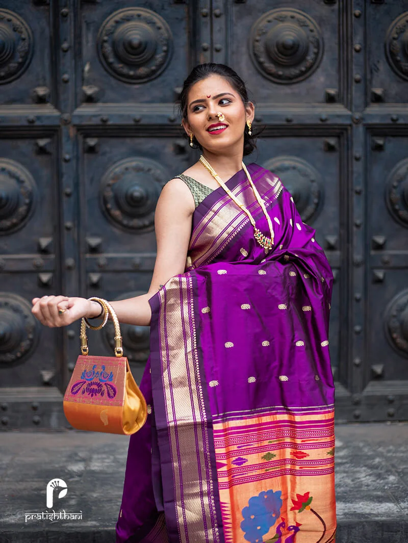 Orange Small Yeola Paithani Handbag for Fashionable Women