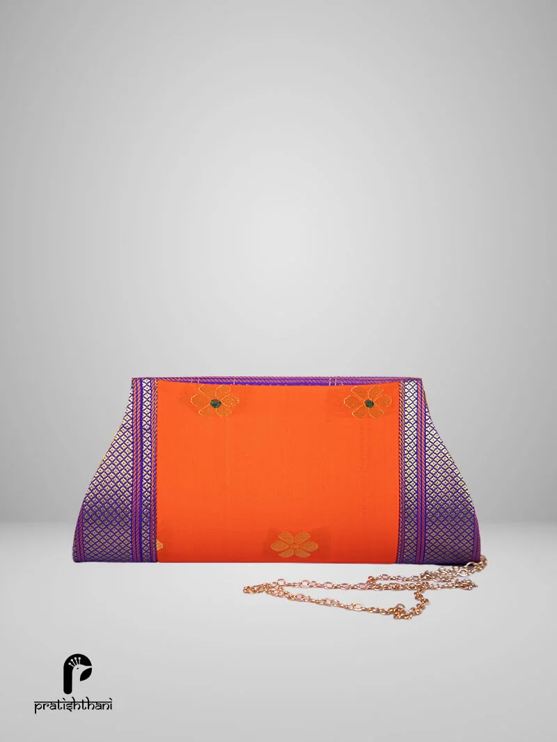 Orange & Purple Colour Shoulder Yeola Paithani Sling Bag for Women