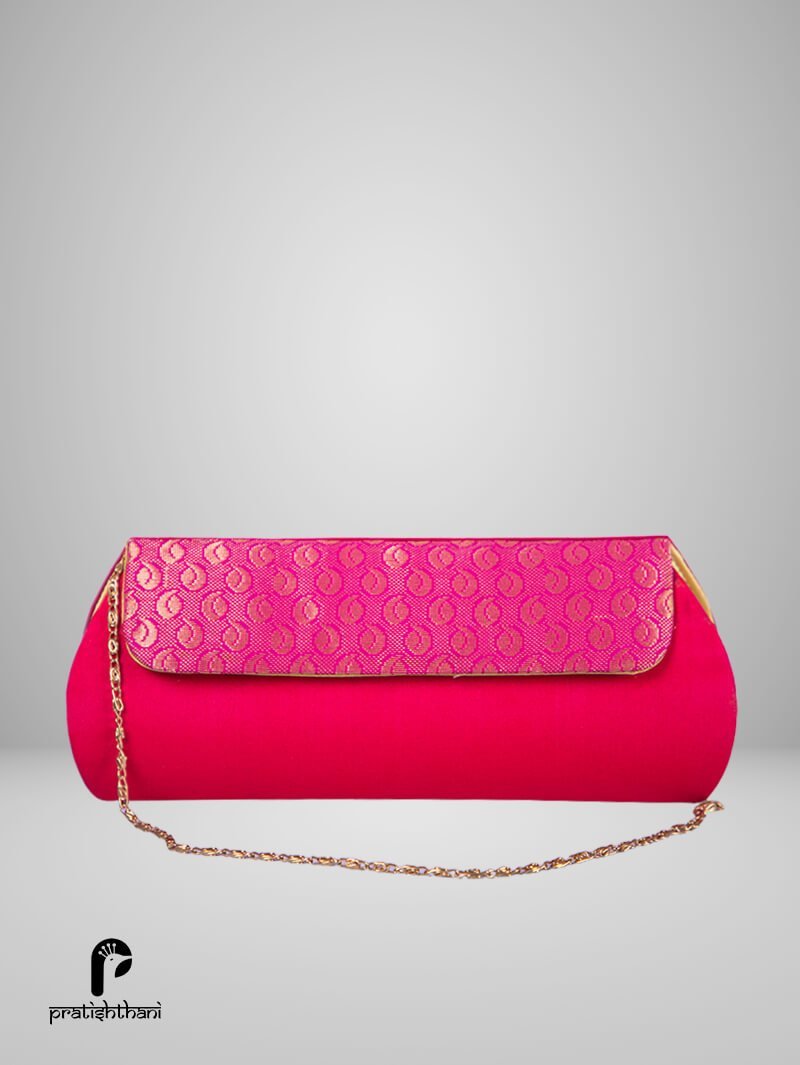 Buy Pink and Lime Green Yeola Paithani Clutch Purse for Women