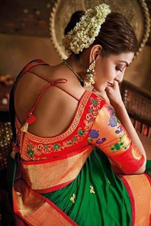Shop Beautiful Red Paithani Silk Choli-Cut Saree Blouse Online in USA –  Pure Elegance