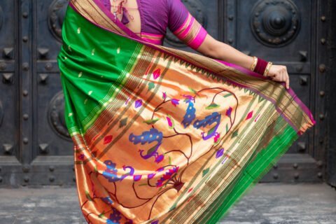 Cotton Silk Brocked Deep Pink Paithani With Golden Border Saree at Best  Price in Nashik | Yeola Paithani