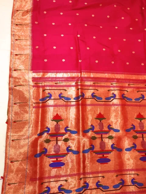 Yeola woven single muniya border pink Paithani Saree