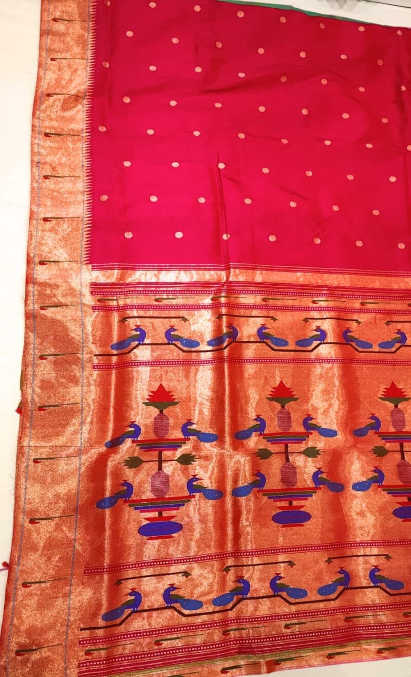 Yeola woven single muniya border pink Paithani Saree