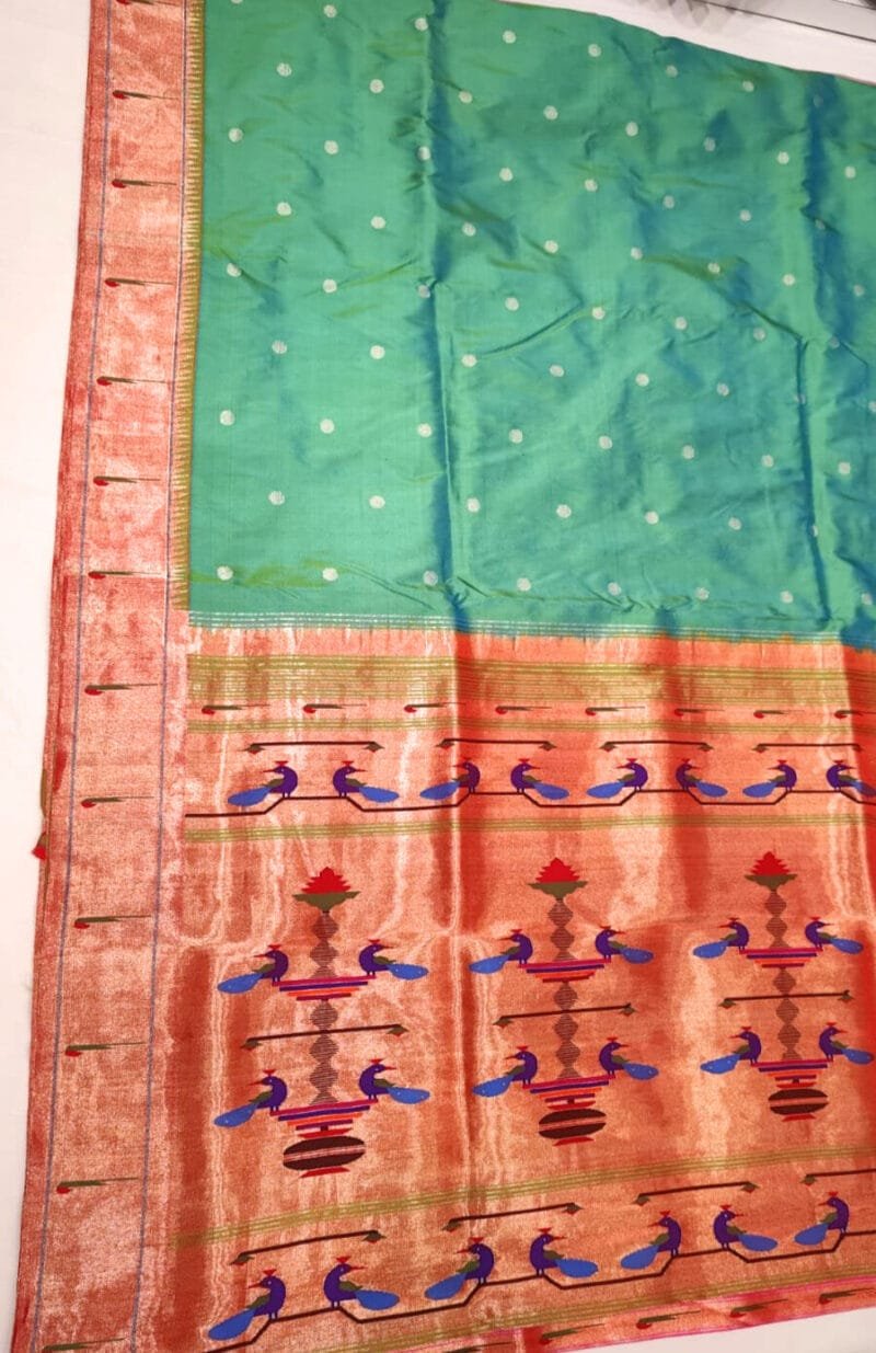 Yeola woven single muniya border peacock Paithani Saree