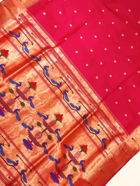 Yeola woven single muniya border pink color Paithani Saree