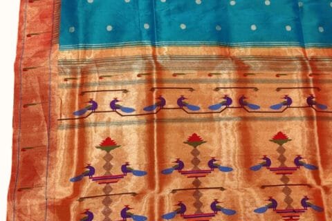 Yeola woven single muniya border blue Paithani Saree