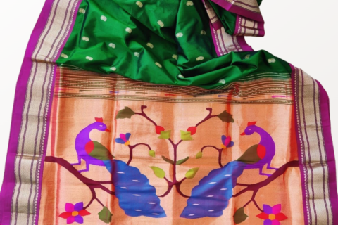 Hastakala Paithani Saree in green color