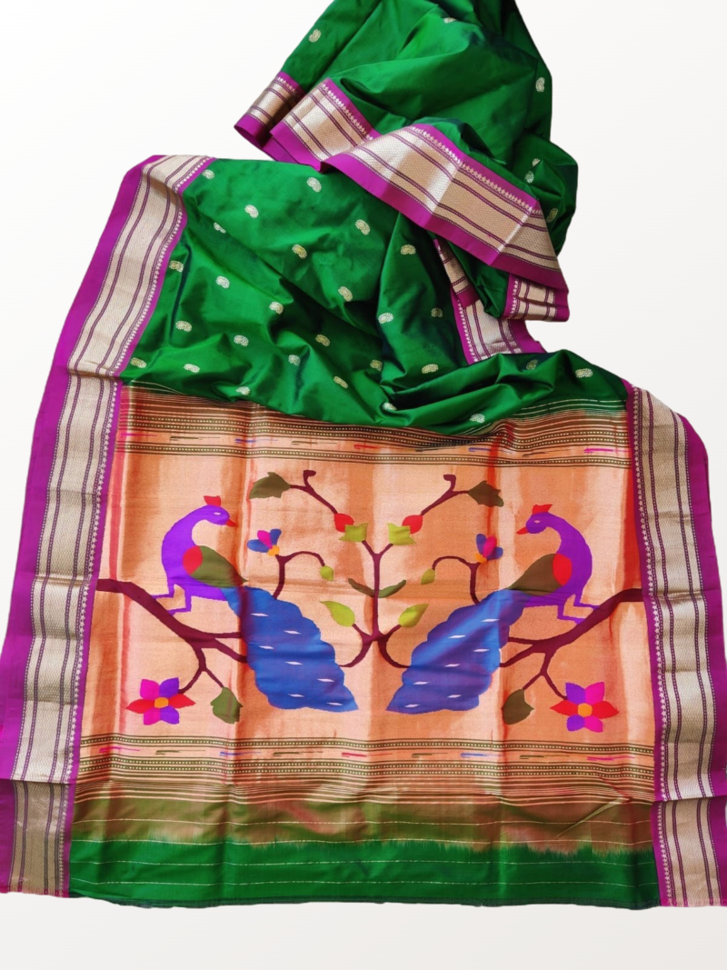 Hastakala Paithani Saree in green color