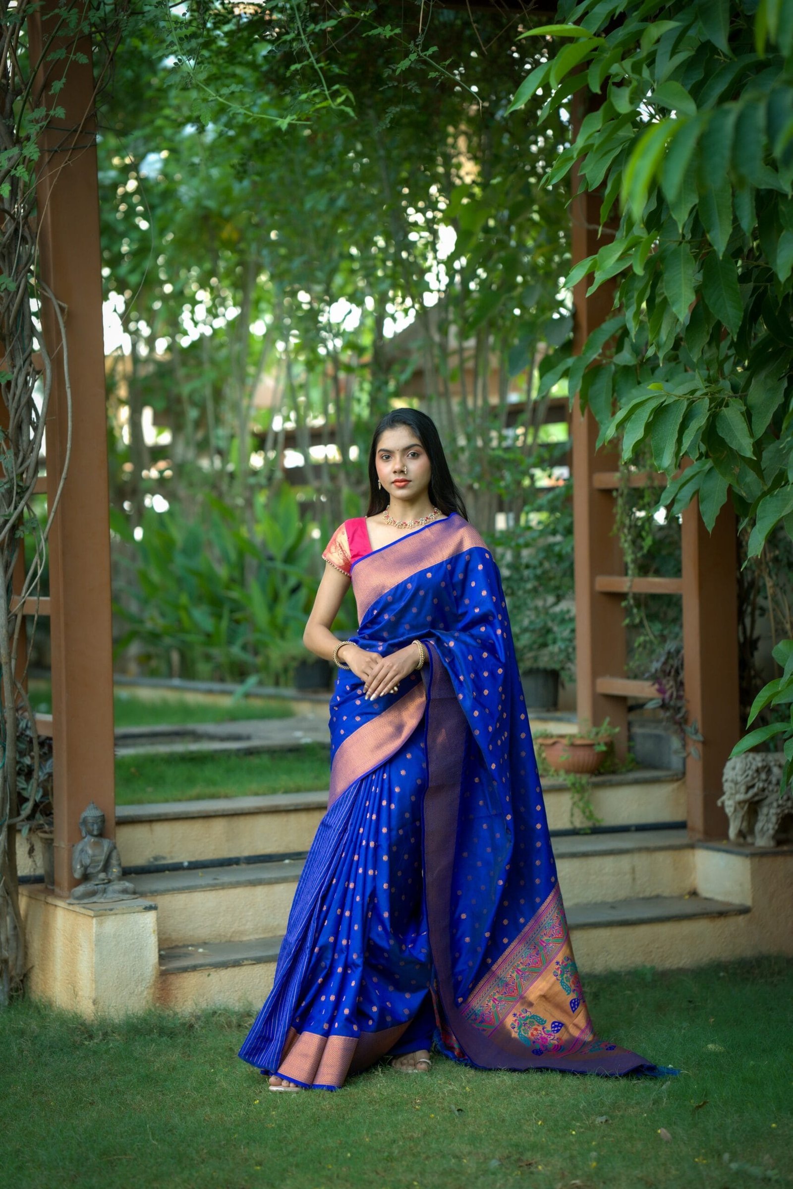 Navy Blue Kubear Semi Paithani Saree