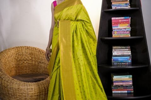 Parrot Green Kubear Semi Paithani Saree