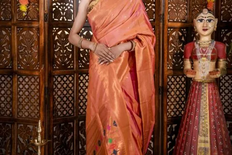 Peach Star Semi Paithani Saree