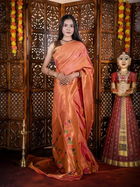 Peach Star Semi Paithani Saree