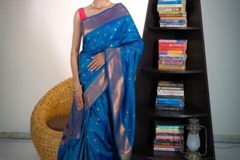 Blue Yeola Star Semi Paithani Saree