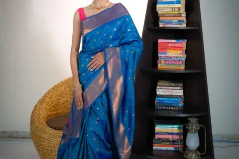 Blue Yeola Star Semi Paithani Saree