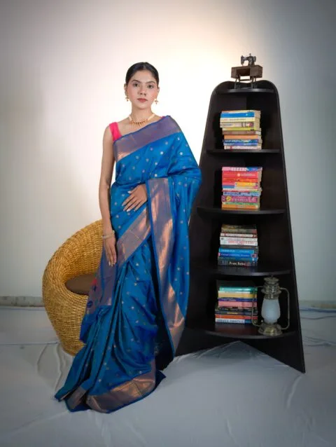 Blue Yeola Star Semi Paithani Saree