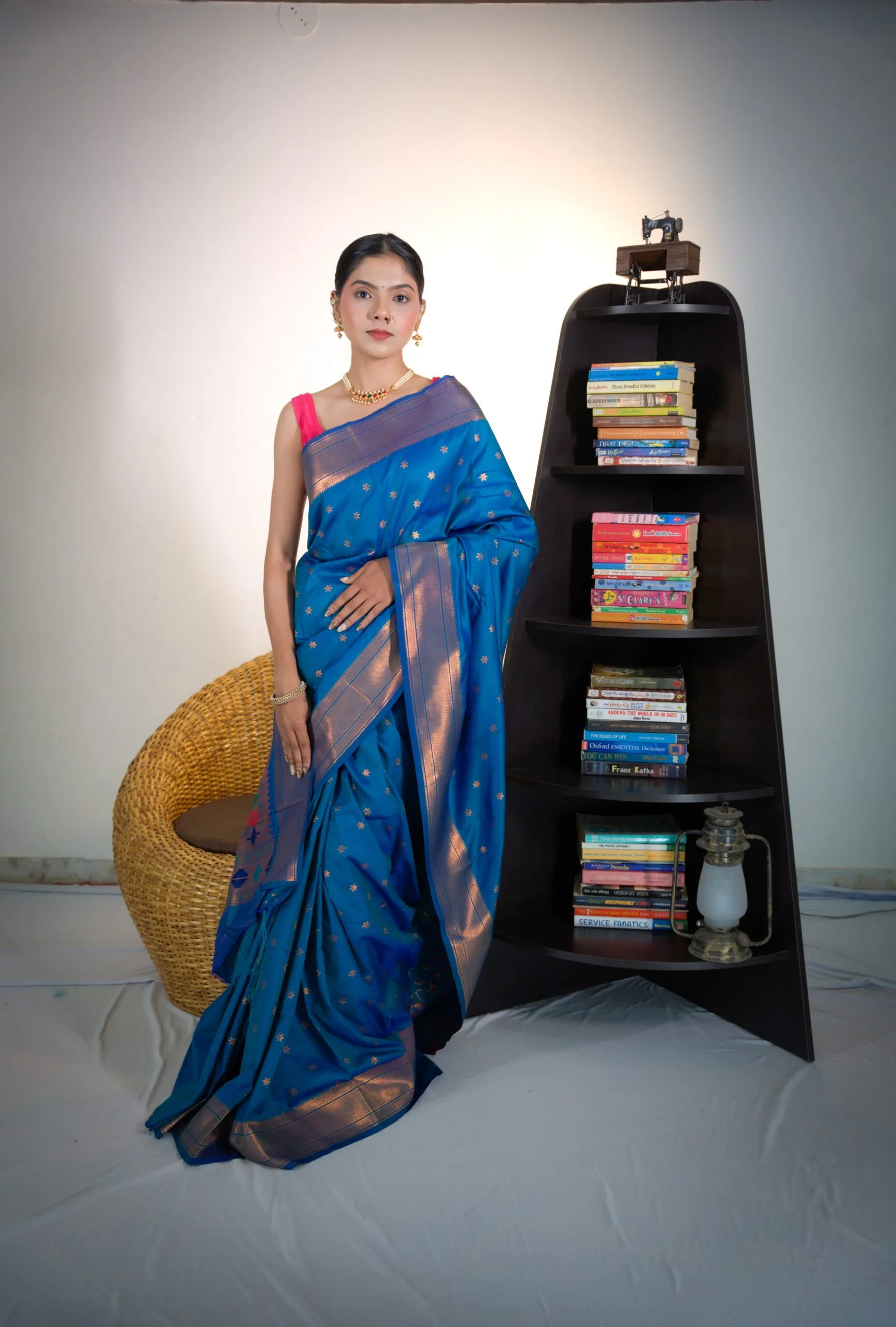 Blue Yeola Star Semi Paithani Saree