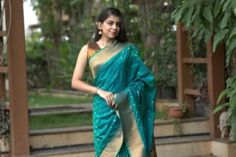 Green Kubear Semi Paithani Saree