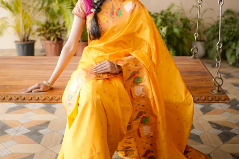 Yellow Meera Semi Paithani Saree