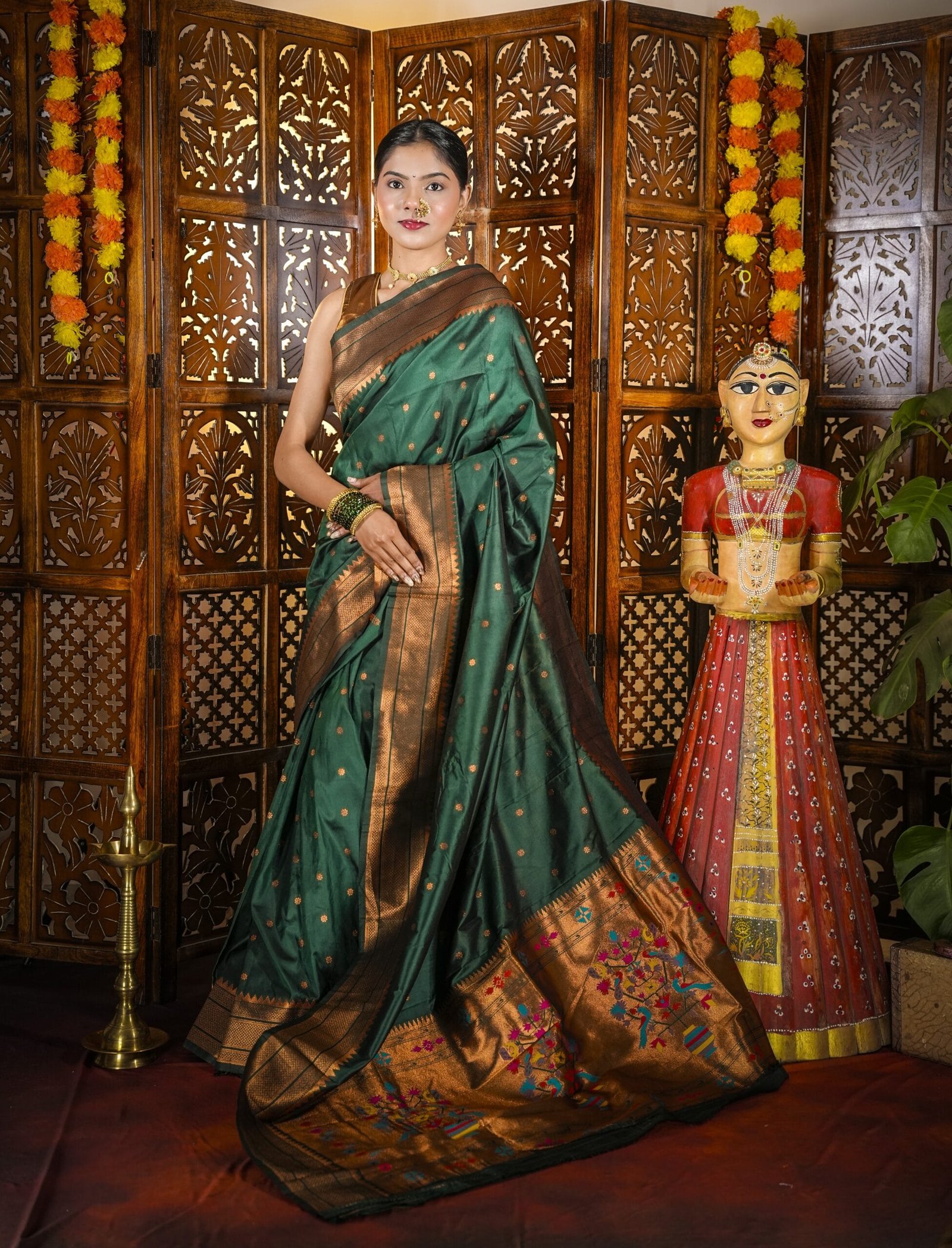 Green Kalanjali Semi Paithani Saree
