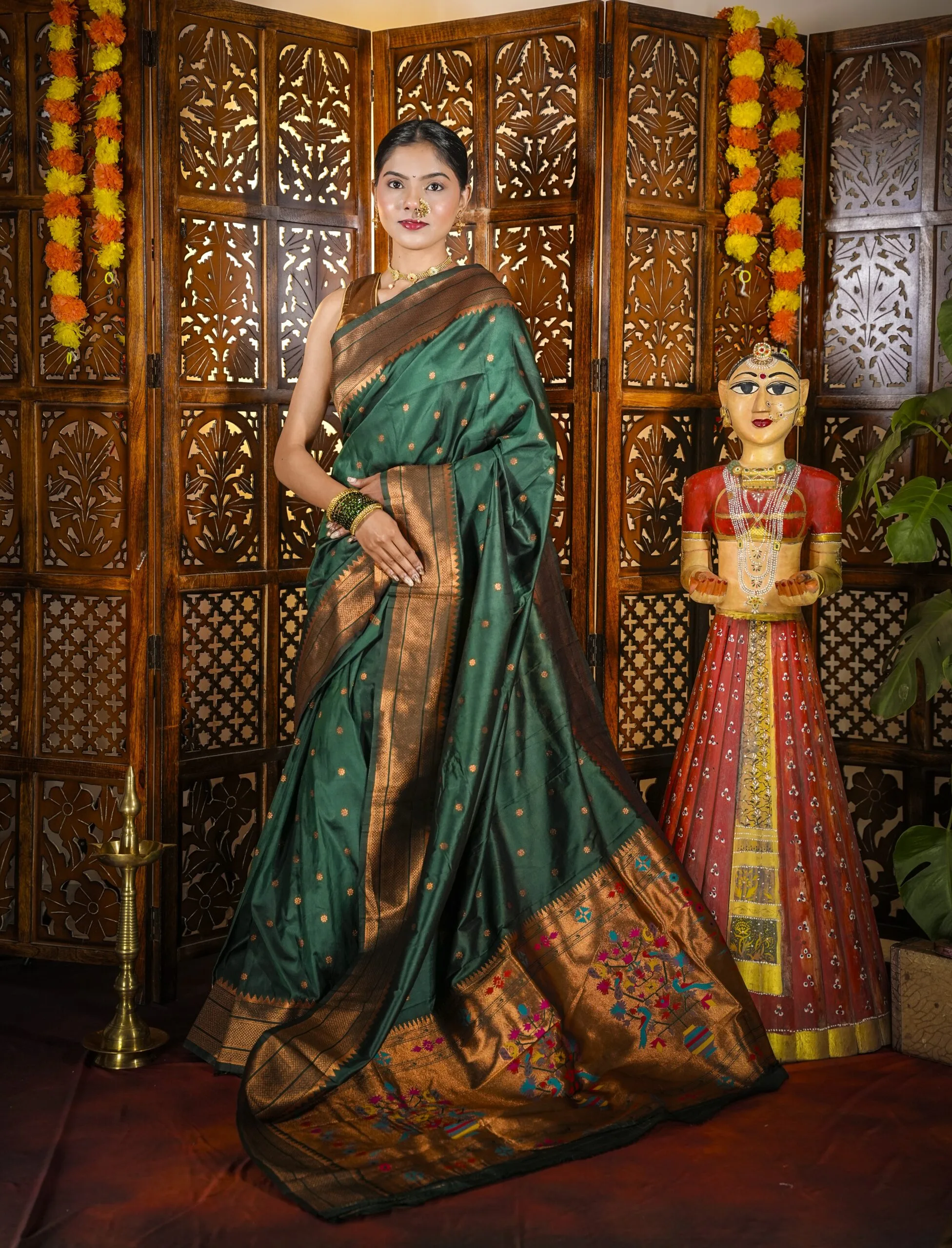 Green Kalanjali Semi Paithani Saree