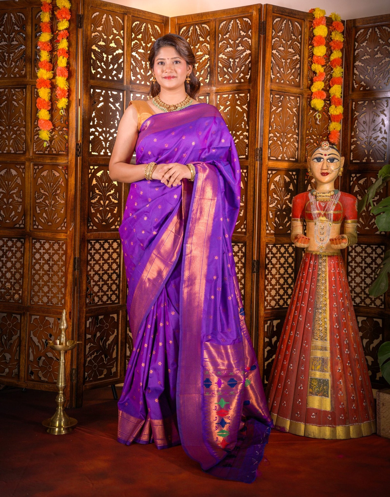 Purple Star Semi Paithani Saree