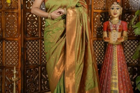 Mehendi Green Star Semi Paithani Saree