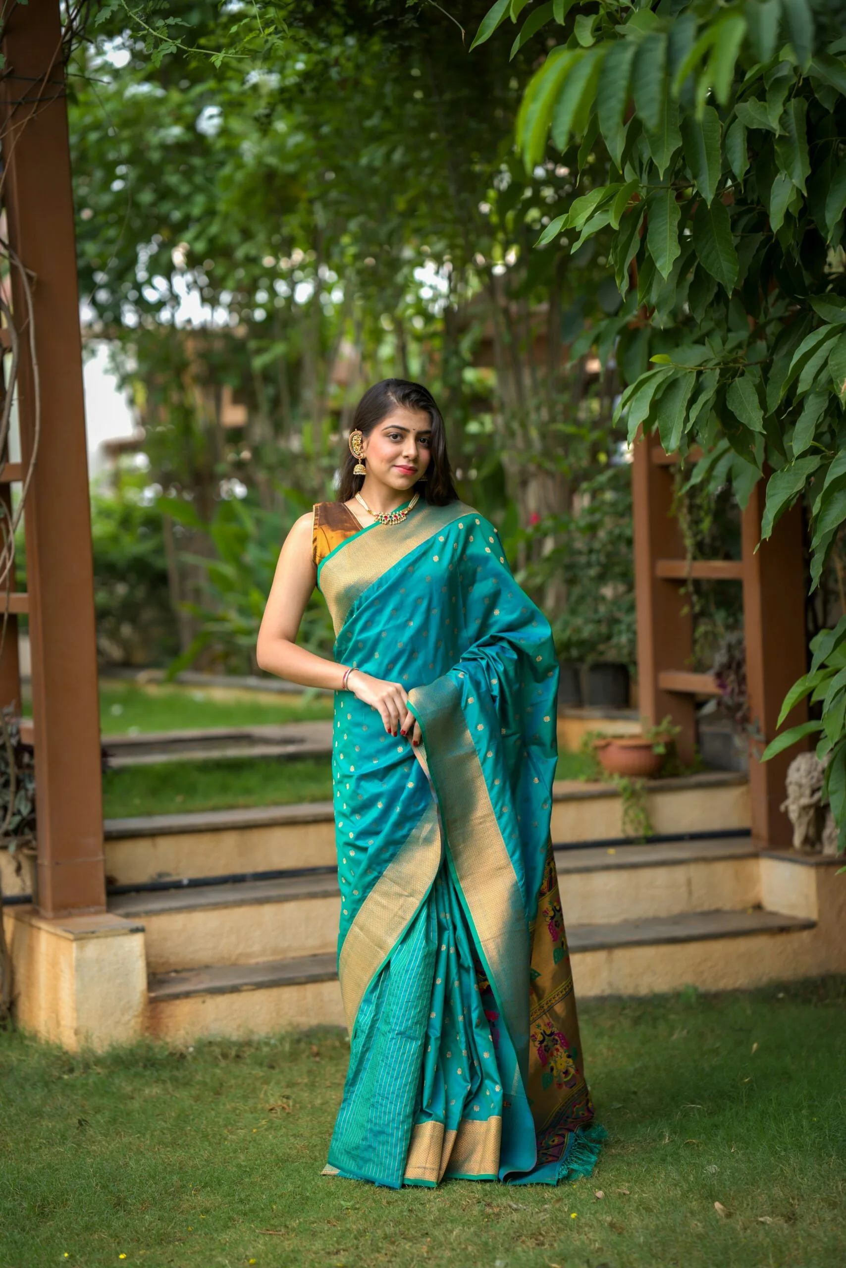 Green Kubear Semi Paithani Saree