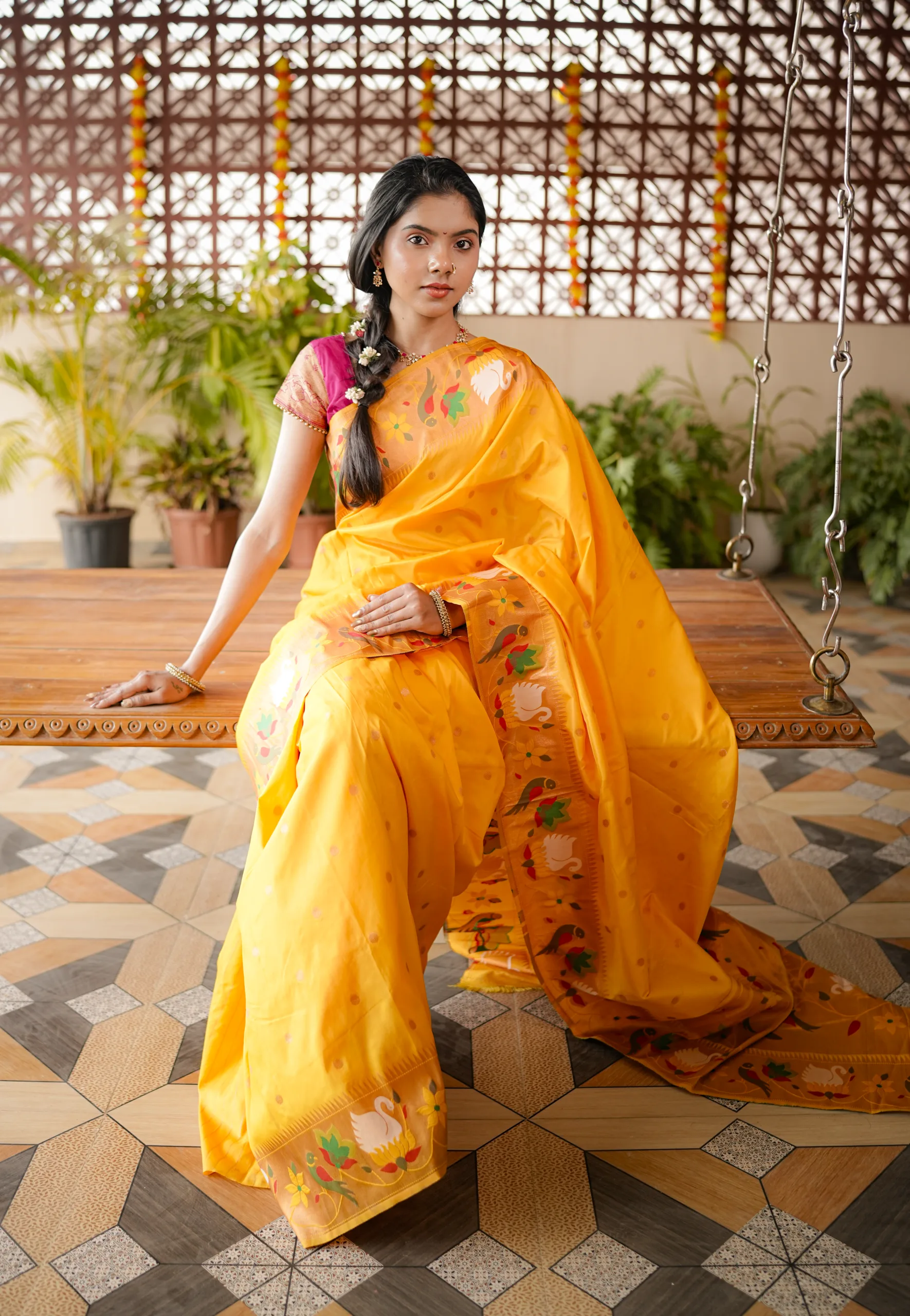 Yellow Meera Semi Paithani Saree