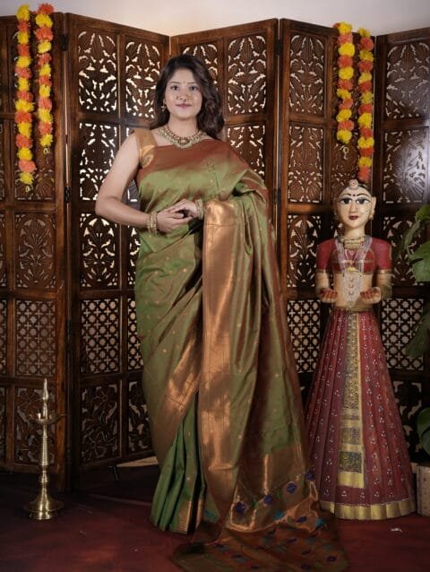 Mehendi Star Semi Paithani Saree