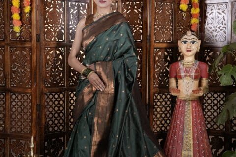 Mehendi Star Semi Paithani Saree