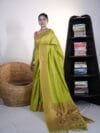 Parrot Green Kubear Semi Paithani Saree