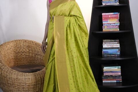 Parrot Green Kubear Semi Paithani Saree